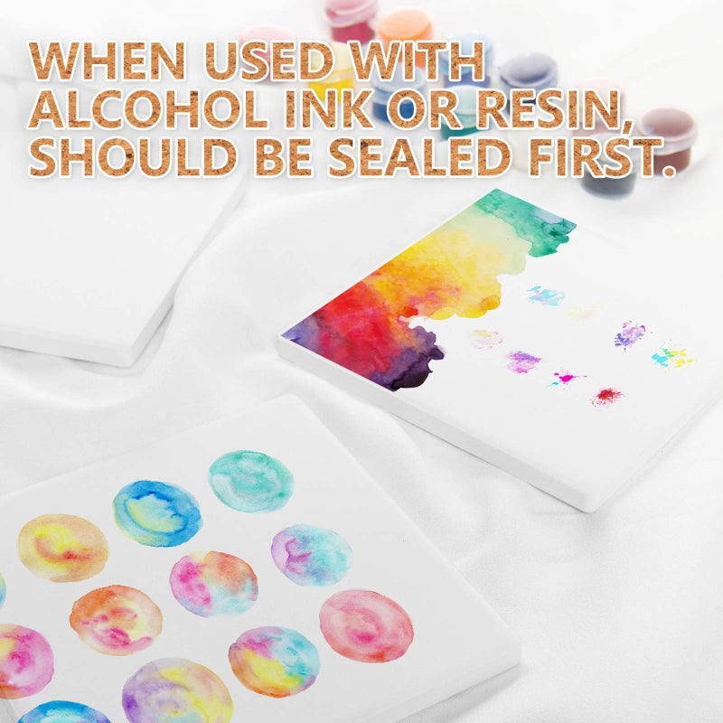 COYMOS Ceramic Tiles for Crafts Coasters - 12Pcs Blank Unglazed White Tiles for Painting, Alcohol Ink, Acrylic Pouring - Make Your Own Coaster - Cork Backing Pads Included (4x4 Inch) - Image 4